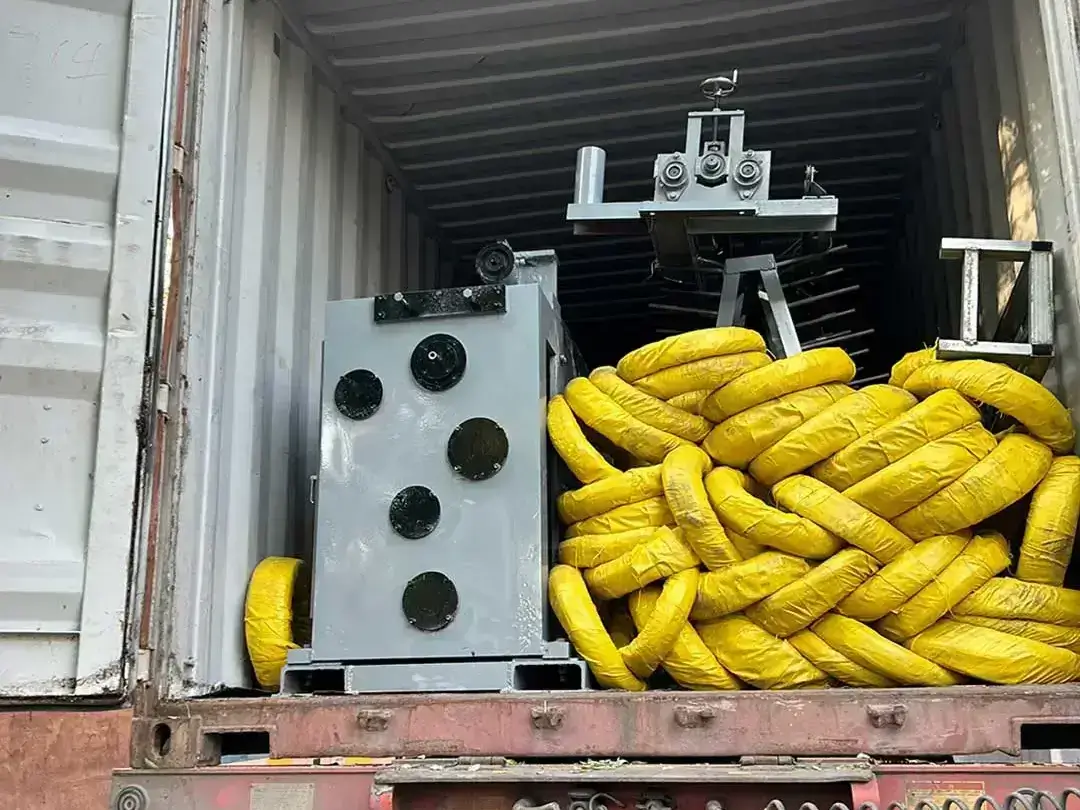 CNC hexagonal wire mesh machine securely loaded inside shipping container, ready for international export and delivery