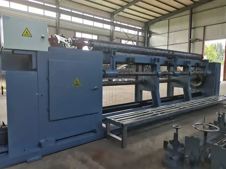 Rear view of single motor hexagonal wire mesh machine showing drive system and mechanical structure