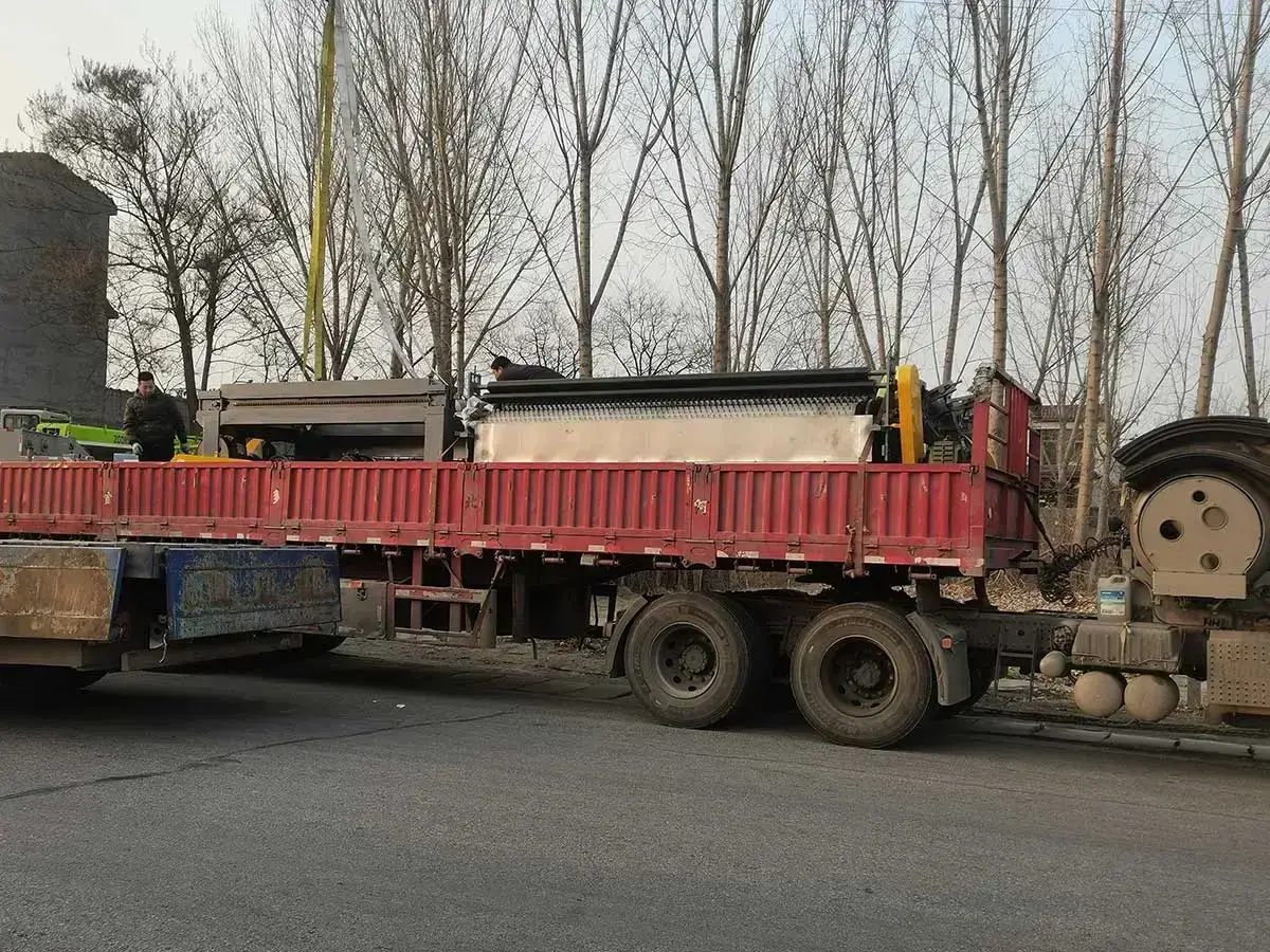 A PET polyester hexagonal wire mesh machine prepared for deep-sea export, fully assembled and ready for international shipment