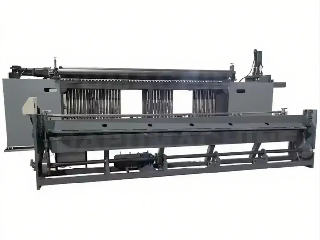 CNC heavy duty gabion box machine with PLC control panel and vertical weave mesh forming section, front view