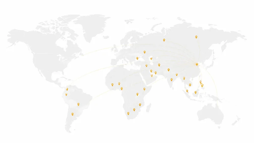 World map showing the global distribution of YOUTE gabion machine and hexagonal wire mesh machine customers across Asia, Africa, the Middle East, South America, and Europe.